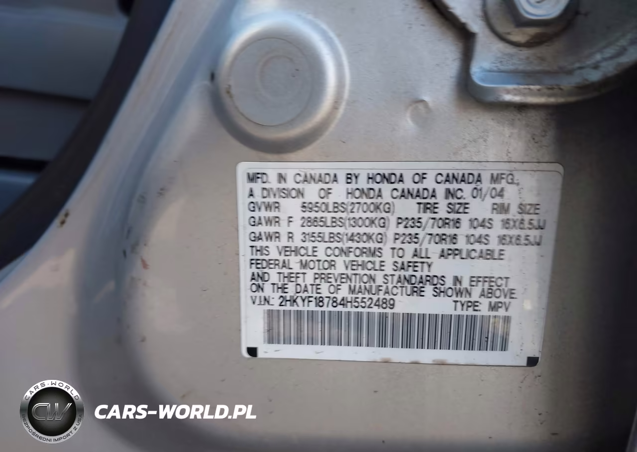 2004 Honda Pilot Ex-L VIN:2HKYF18784H552489 - 9