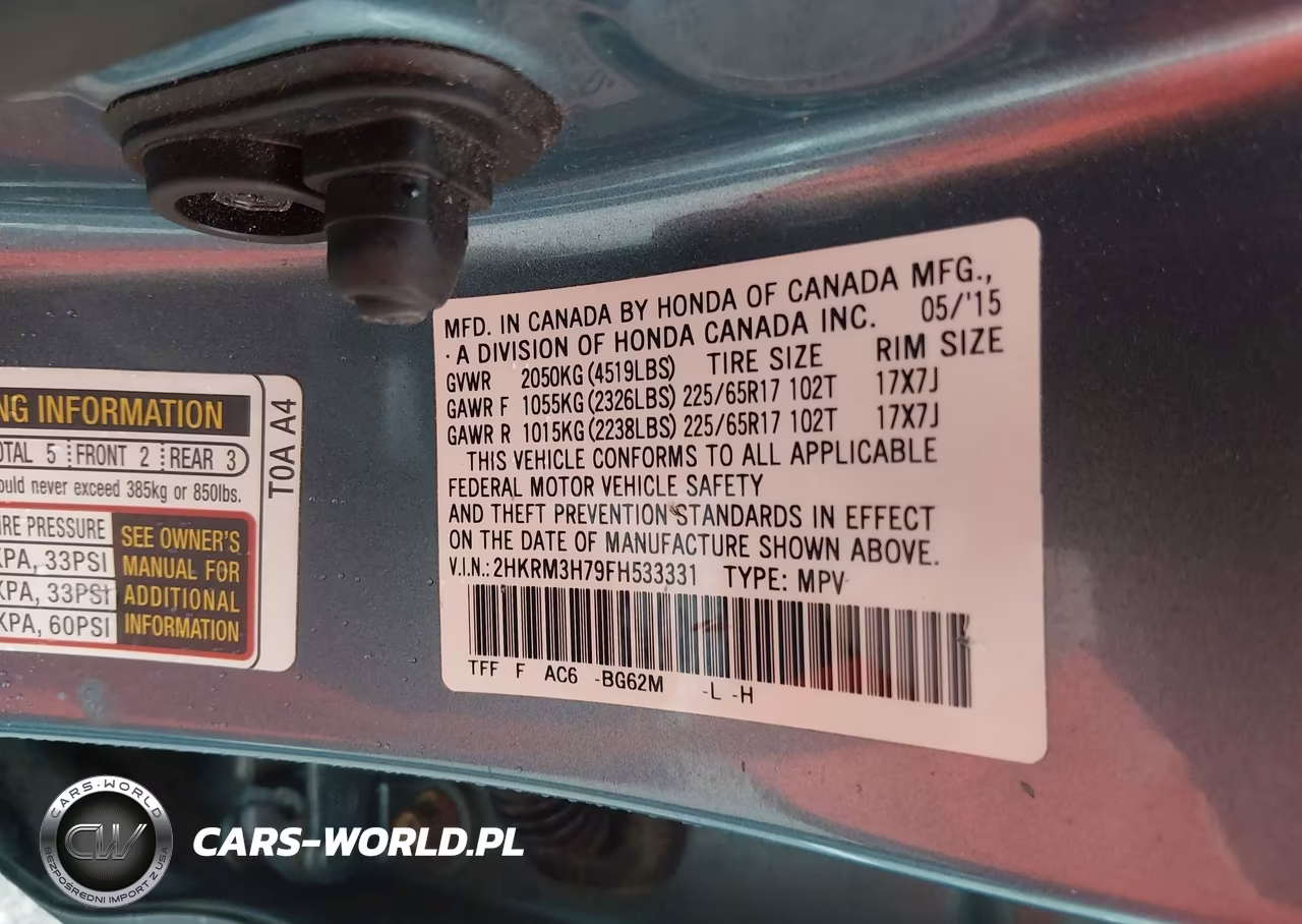 2015 Honda Cr-V Ex-L VIN:2HKRM3H79FH533331 - 9