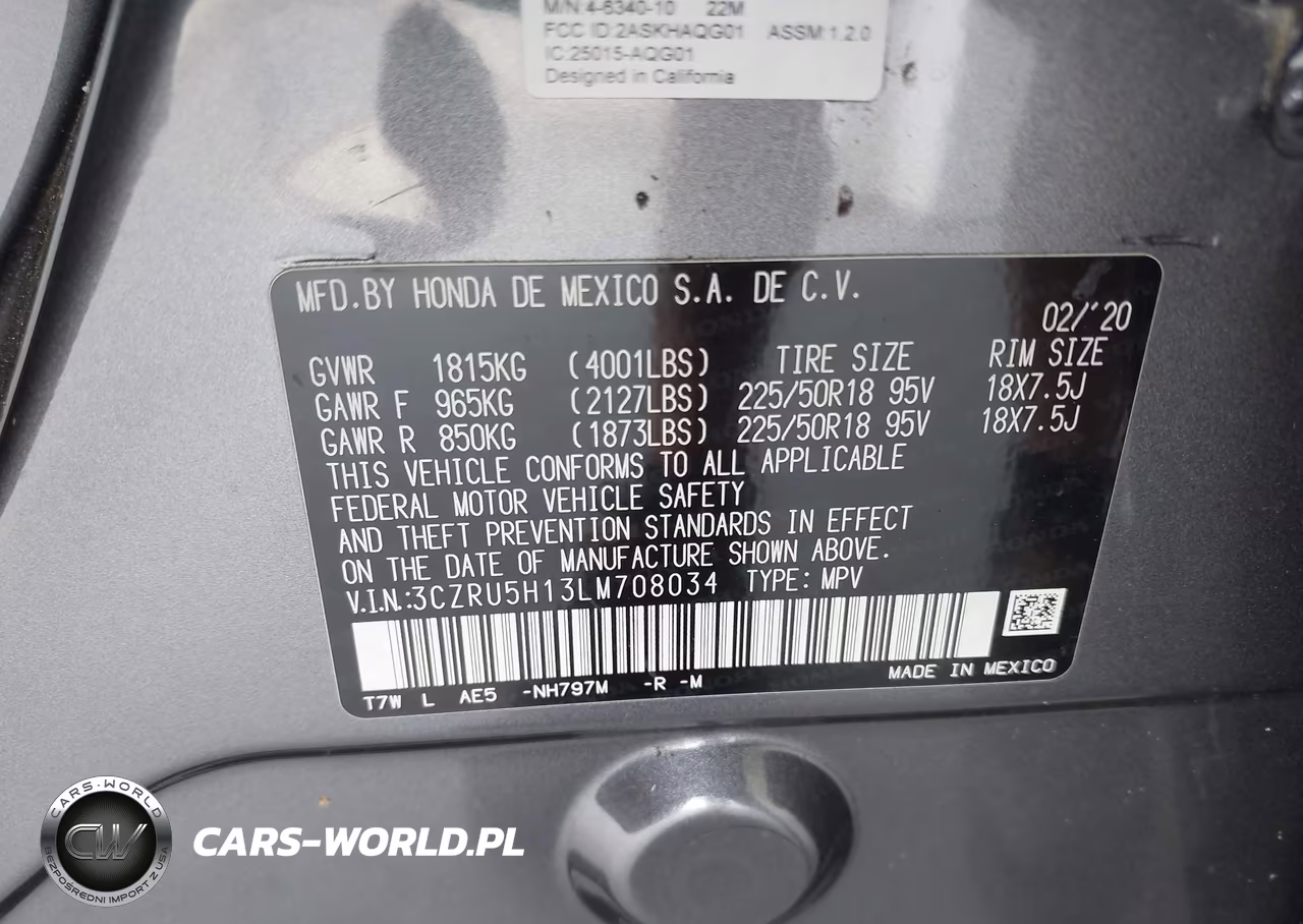 2020 Honda Hr-V 2Wd Sport VIN:3CZRU5H13LM708034 - 9