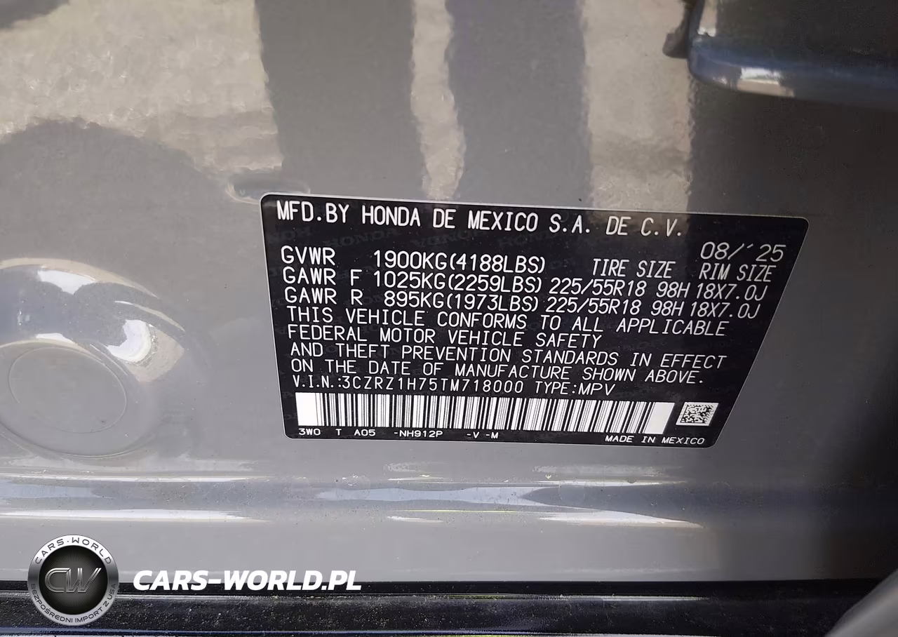 2026 Honda Hr-V 2Wd Ex-L VIN:3CZRZ1H75TM718000 - 9