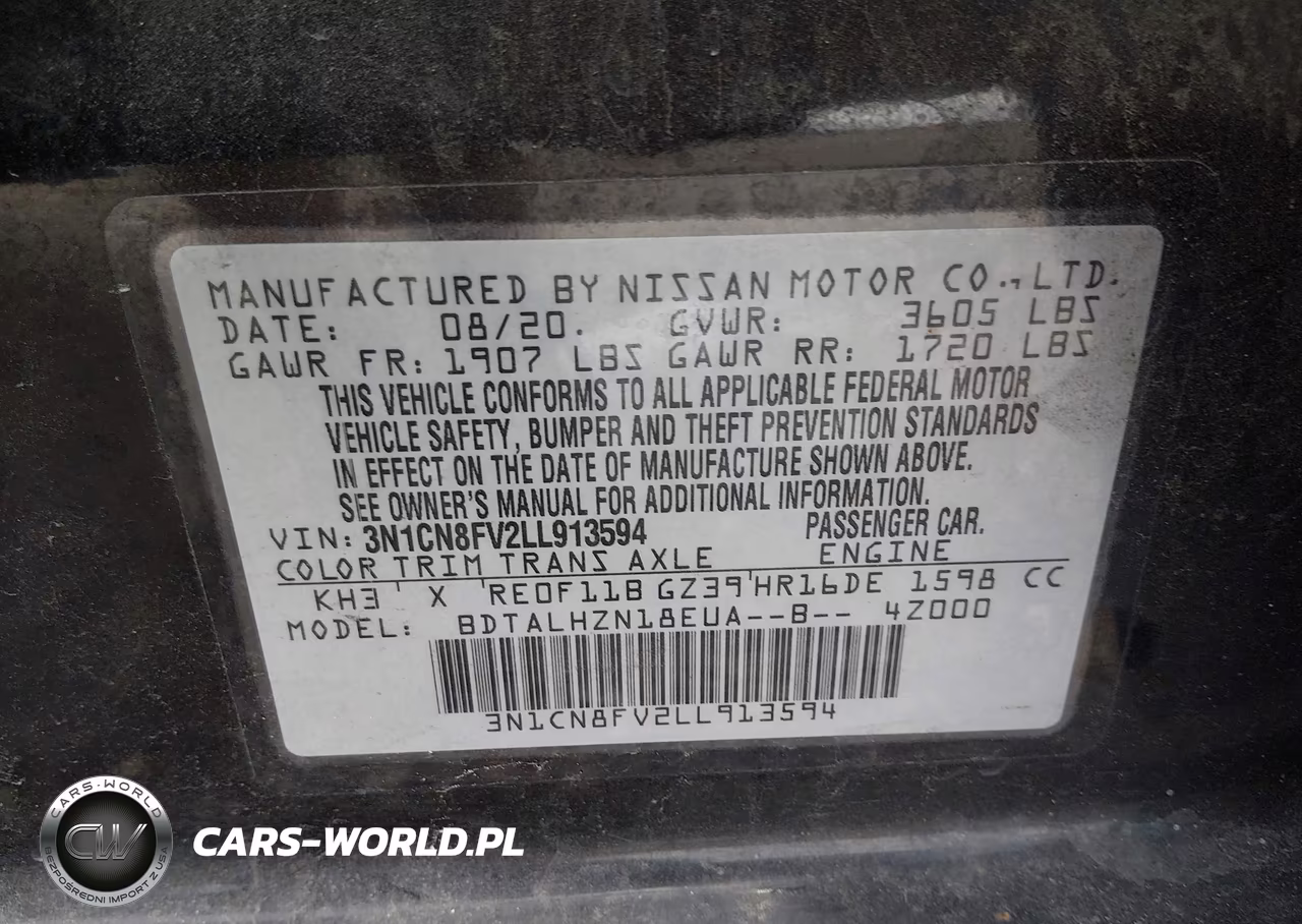 2020 Nissan Versa Sr Xtronic Cvt VIN:3N1CN8FV2LL913594 - 9