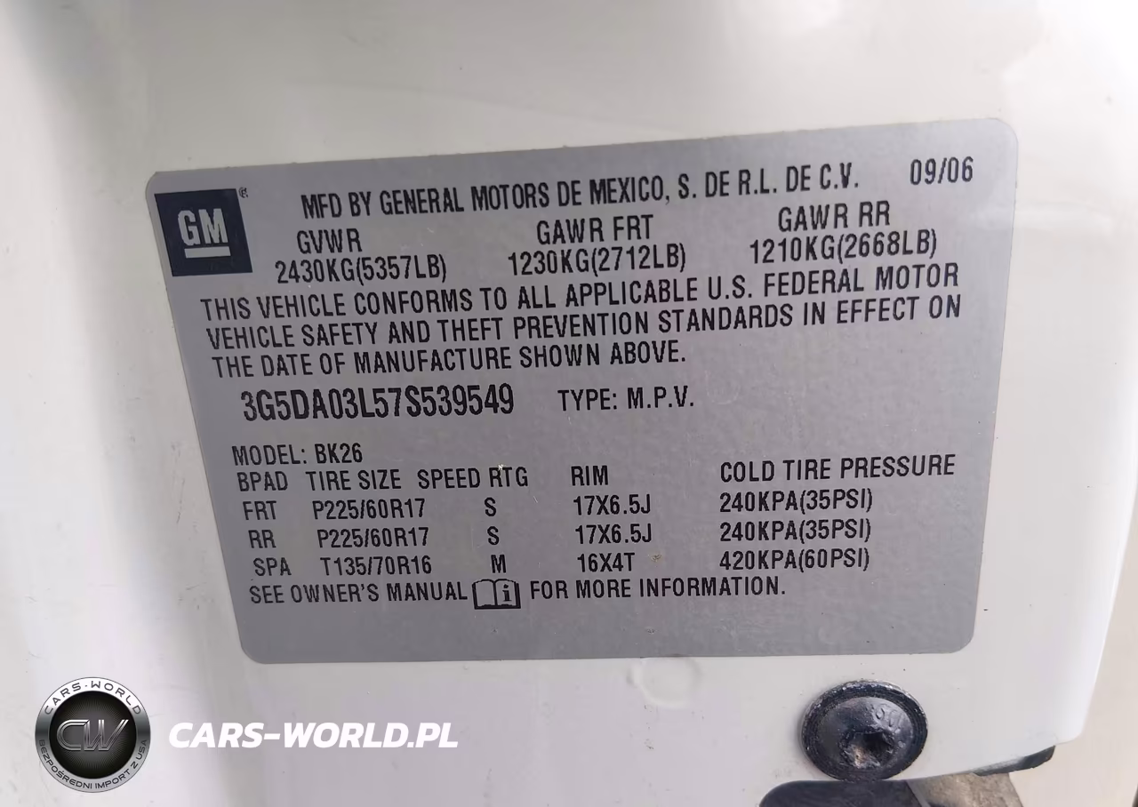 2007 Buick Rendezvous Cxl VIN:3G5DA03L57S539549 - 9