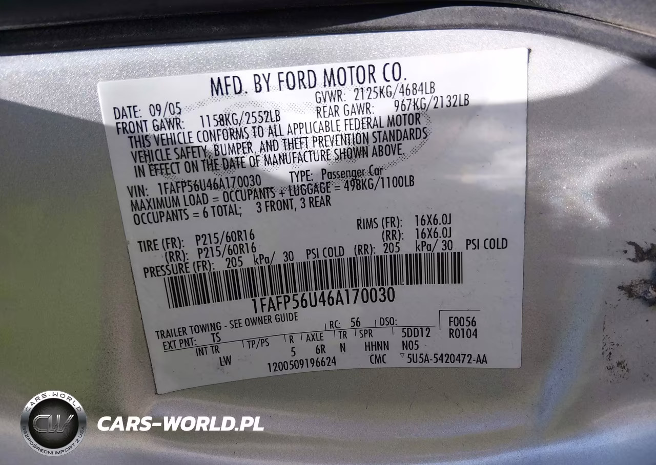 2006 Ford Taurus Sel VIN:1FAFP56U46A170030 - 9