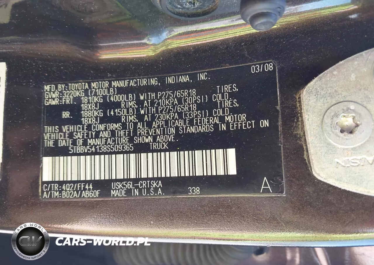 2008 Toyota Tundra Sr5 5.7L V8 VIN:5TBBV54138S509365 - 9