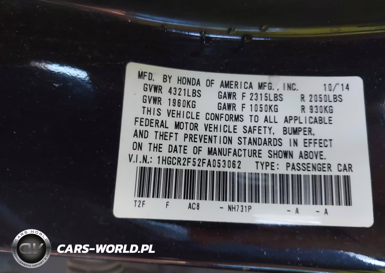 2015 Honda Accord Sport VIN:1HGCR2F52FA053062 - 9