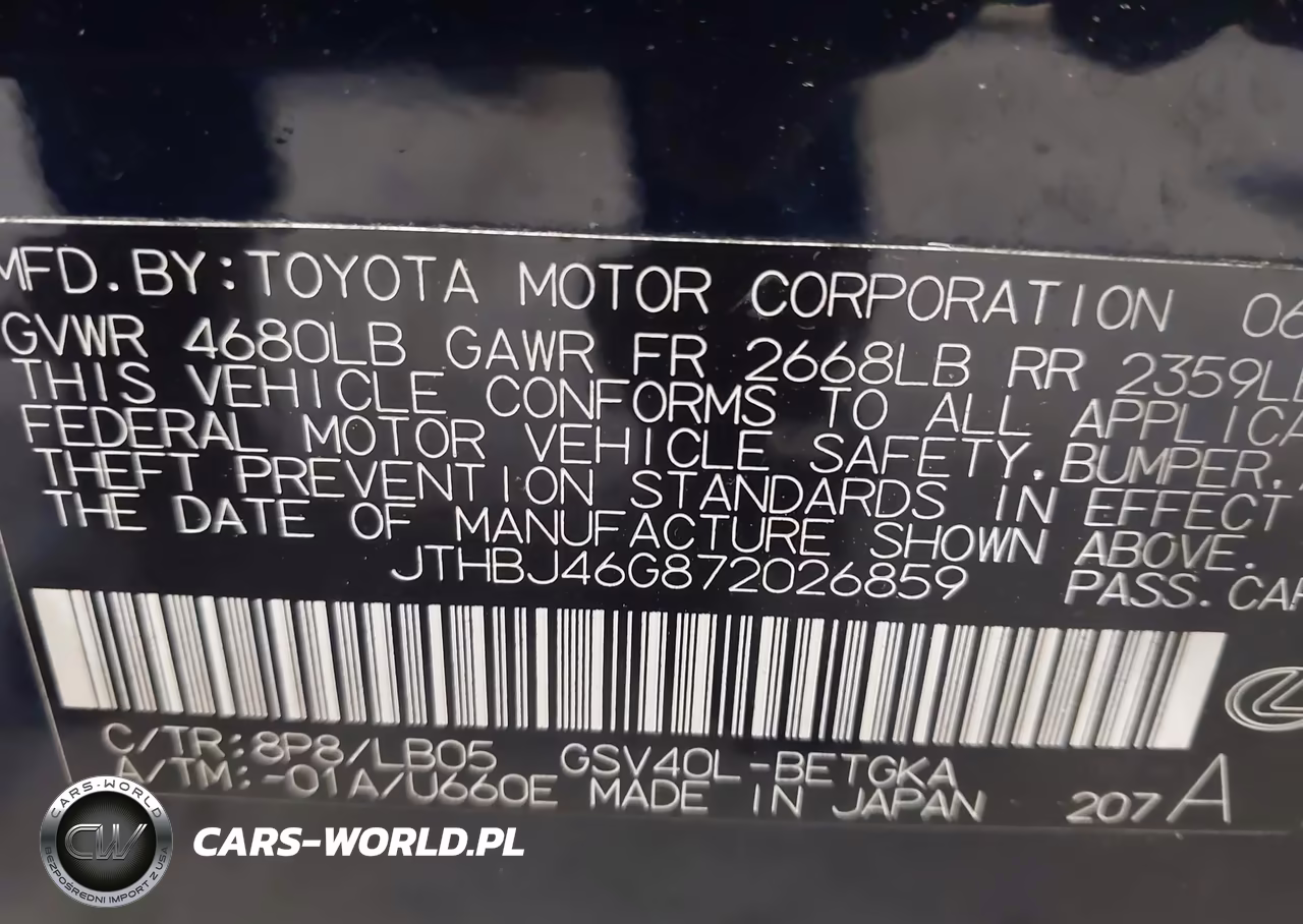 2007 Lexus Es 350 VIN:JTHBJ46G872026859 - 9