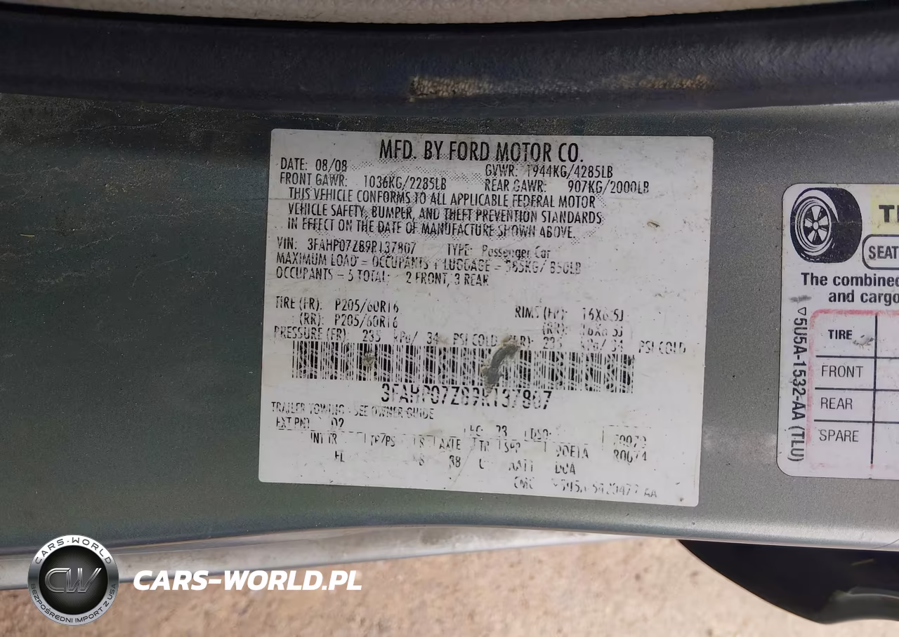 2009 Ford Fusion Se VIN:3FAHP07Z89R137807 - 9
