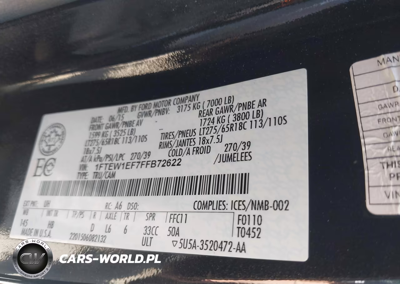 2015 Ford F-150 Lariat VIN:1FTEW1EF7FFB72622 - 9