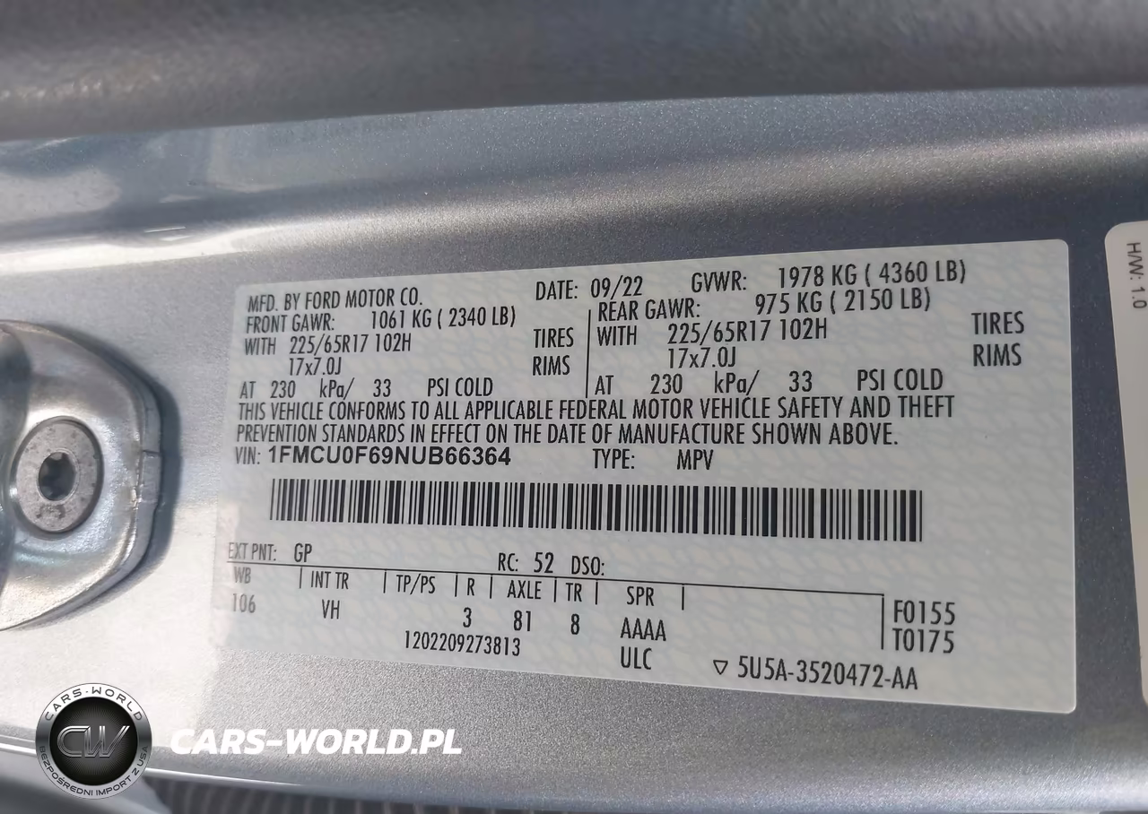 2022 Ford Escape S VIN:1FMCU0F69NUB66364 - 9