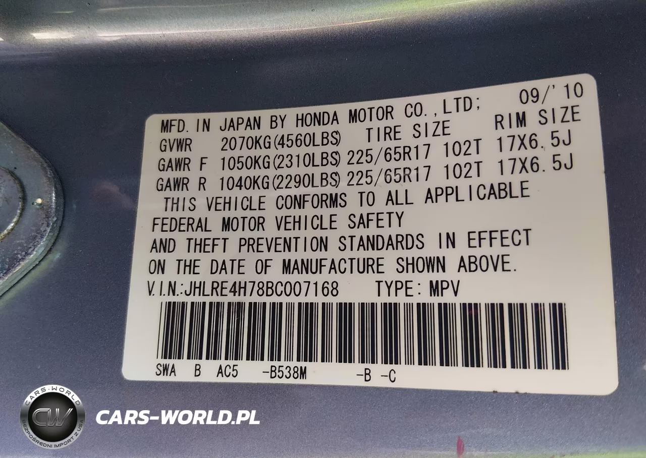 2011 Honda Cr-V Ex-L VIN:JHLRE4H78BC007168 - 9