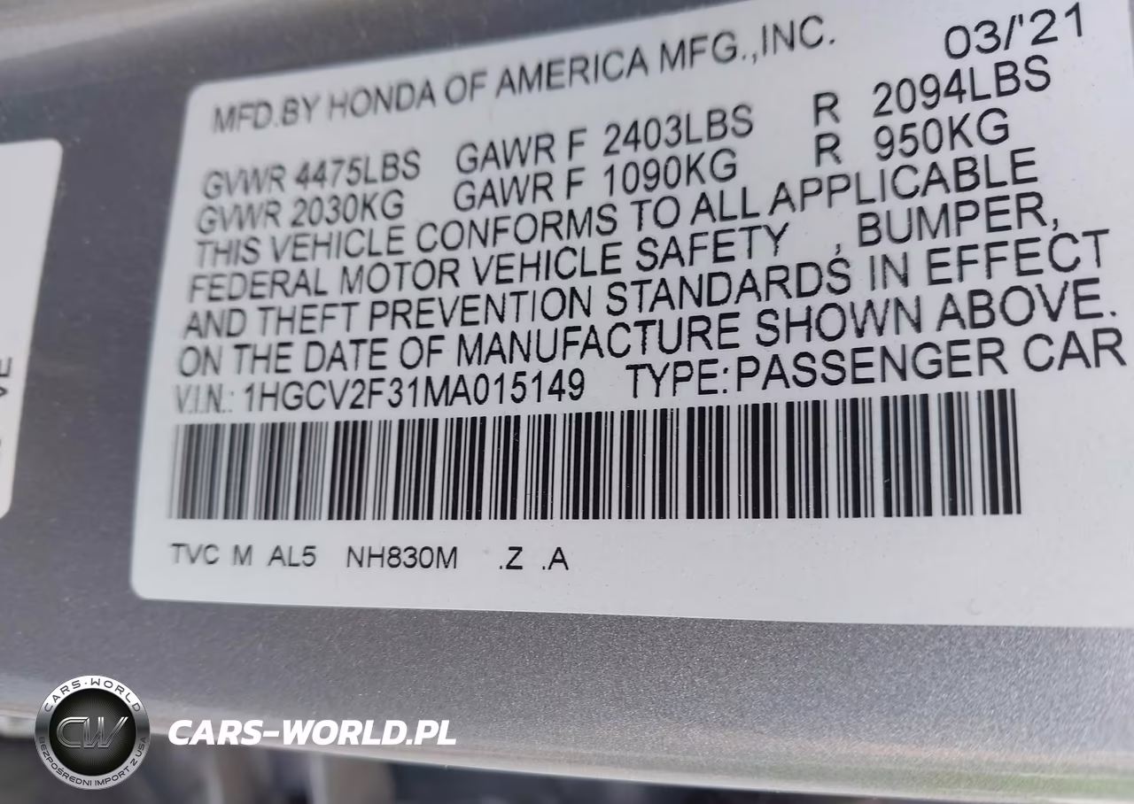 2021 Honda Accord Sport 2.0T VIN:1HGCV2F31MA015149 - 9