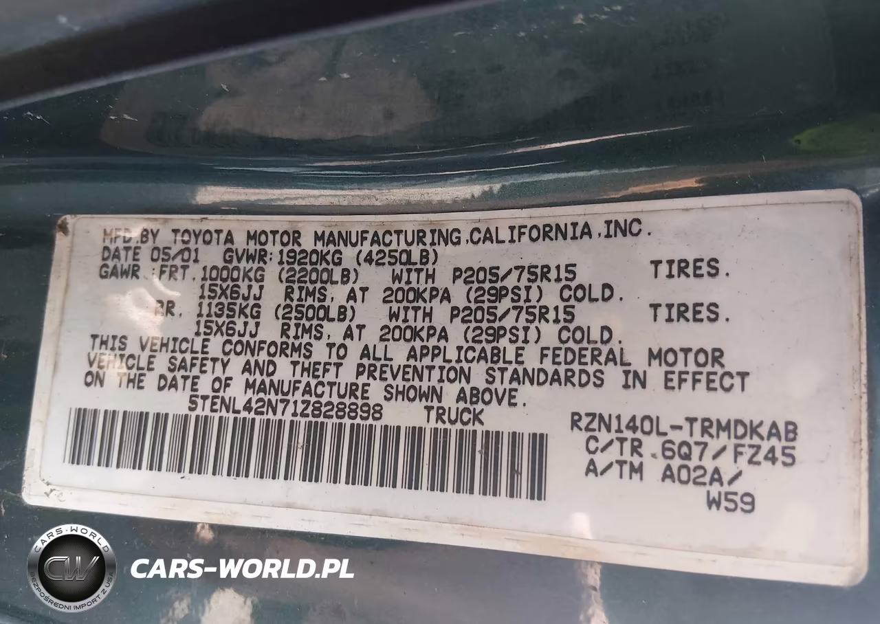 2001 Toyota Tacoma VIN:5TENL42N71Z828898 - 9