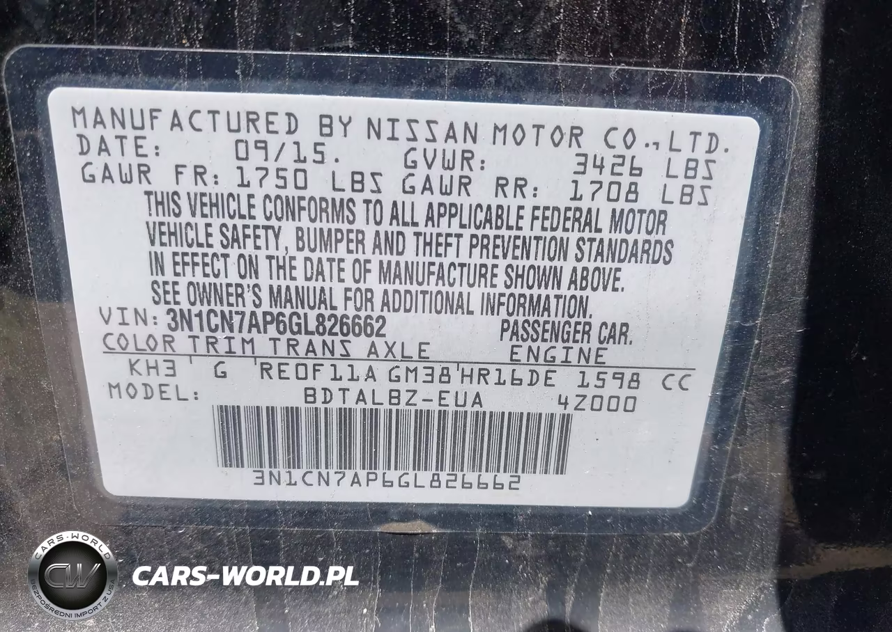 2016 Nissan Versa 1.6 Sv VIN:3N1CN7AP6GL826662 - 9