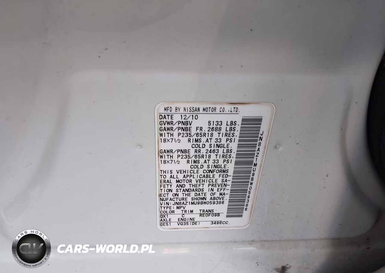 2011 Nissan Murano Sv VIN:JN8AZ1MU9BW059386 - 9
