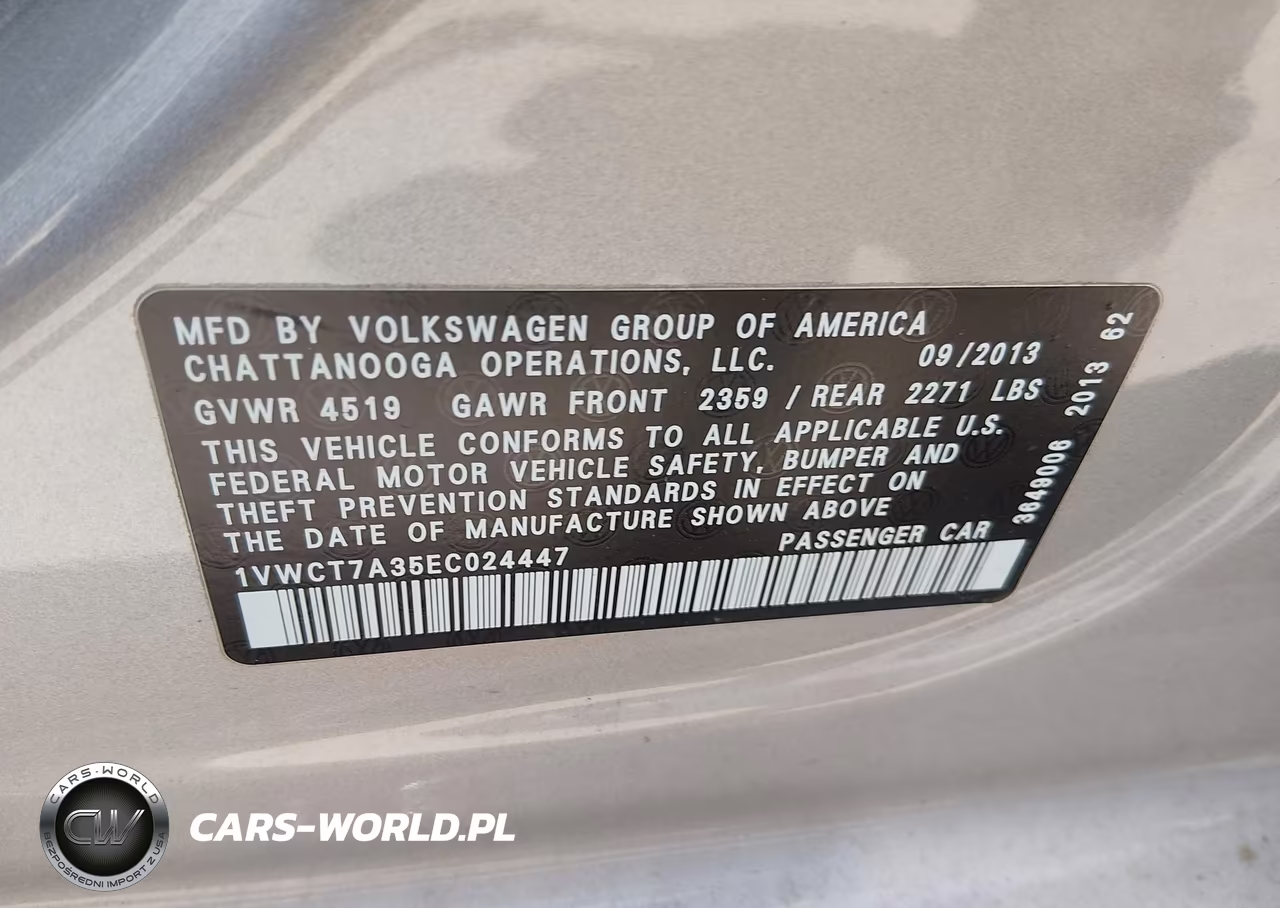 2014 Volkswagen Passat 1.8T Sel Premium VIN:1VWCT7A35EC024447 - 9