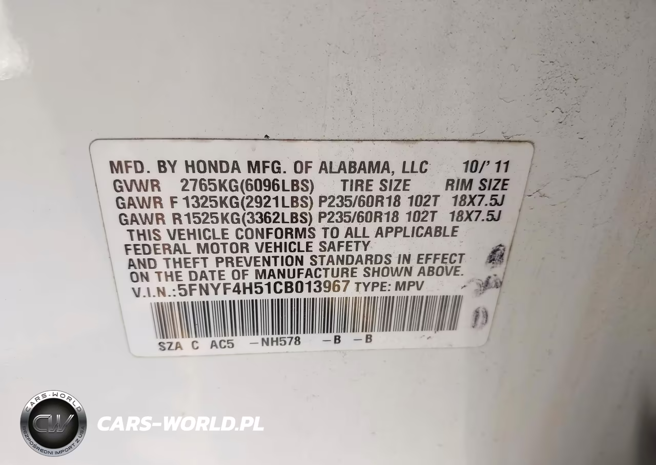 2012 Honda Pilot Ex-L VIN:5FNYF4H51CB013967 - 9