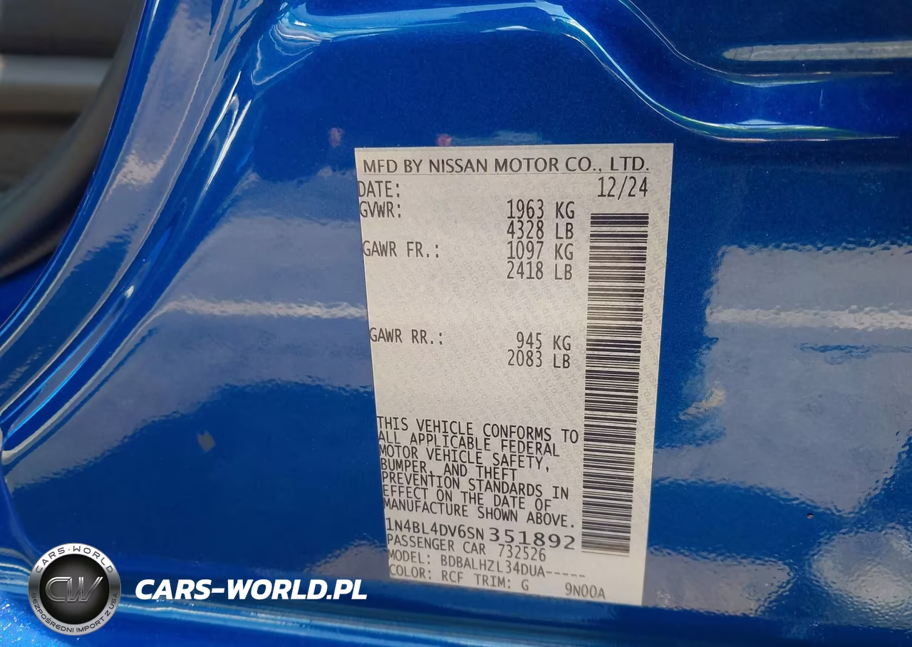 2025 Nissan Altima Sv Fwd VIN:1N4BL4DV6SN351892 - 9
