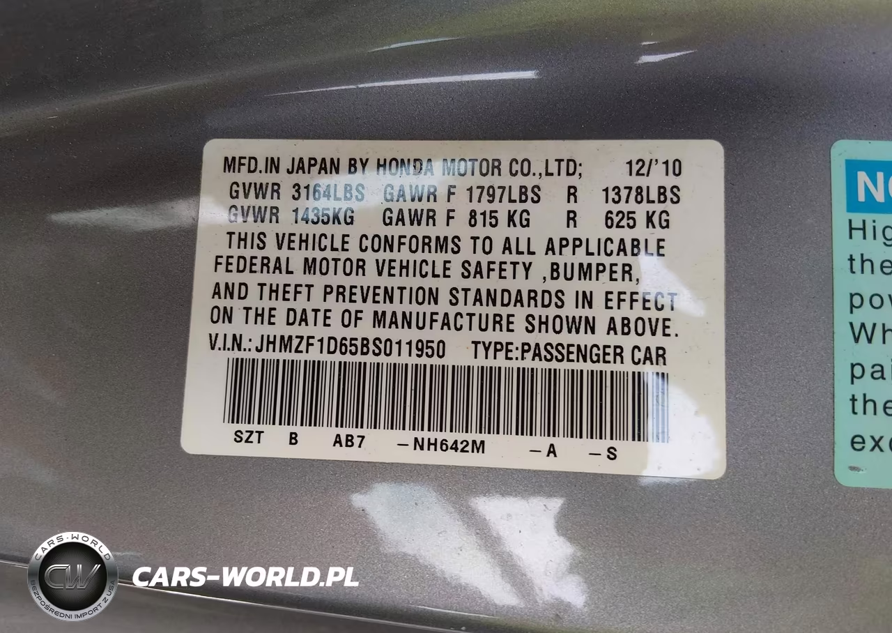2011 Honda Cr-Z Ex VIN:JHMZF1D65BS011950 - 9