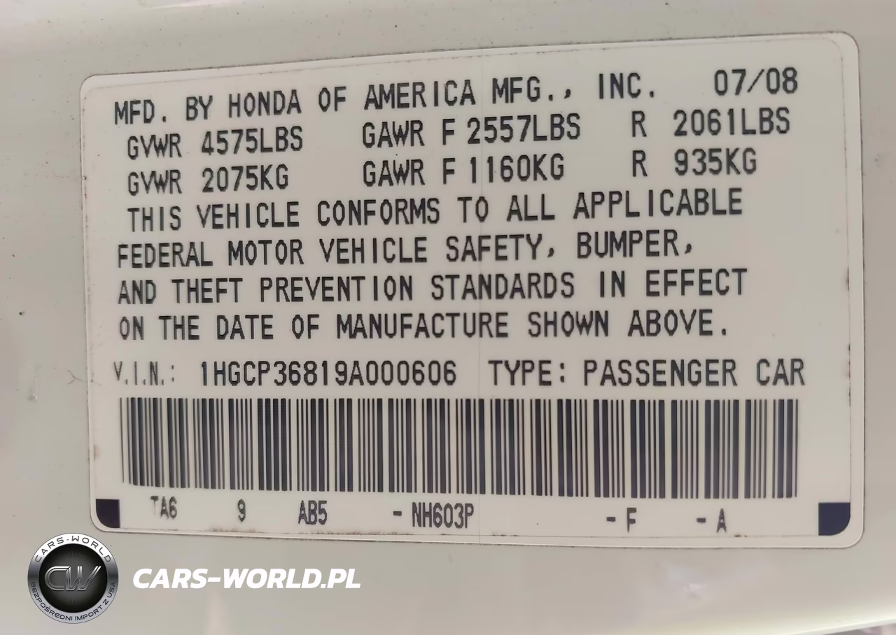 2009 Honda Accord 3.5 Ex-L VIN:1HGCP36819A000606 - 9