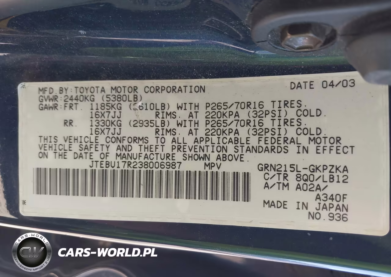2003 Toyota 4Runner Limited V6 VIN:JTEBU17R238006987 - 9