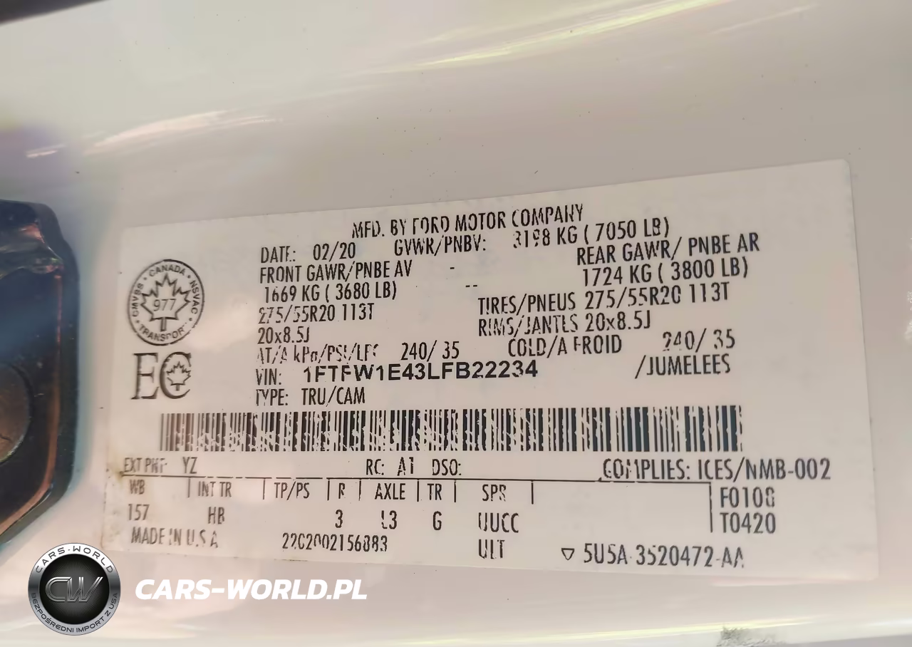 2020 Ford F-150 Lariat VIN:1FTFW1E43LFB22234 - 9