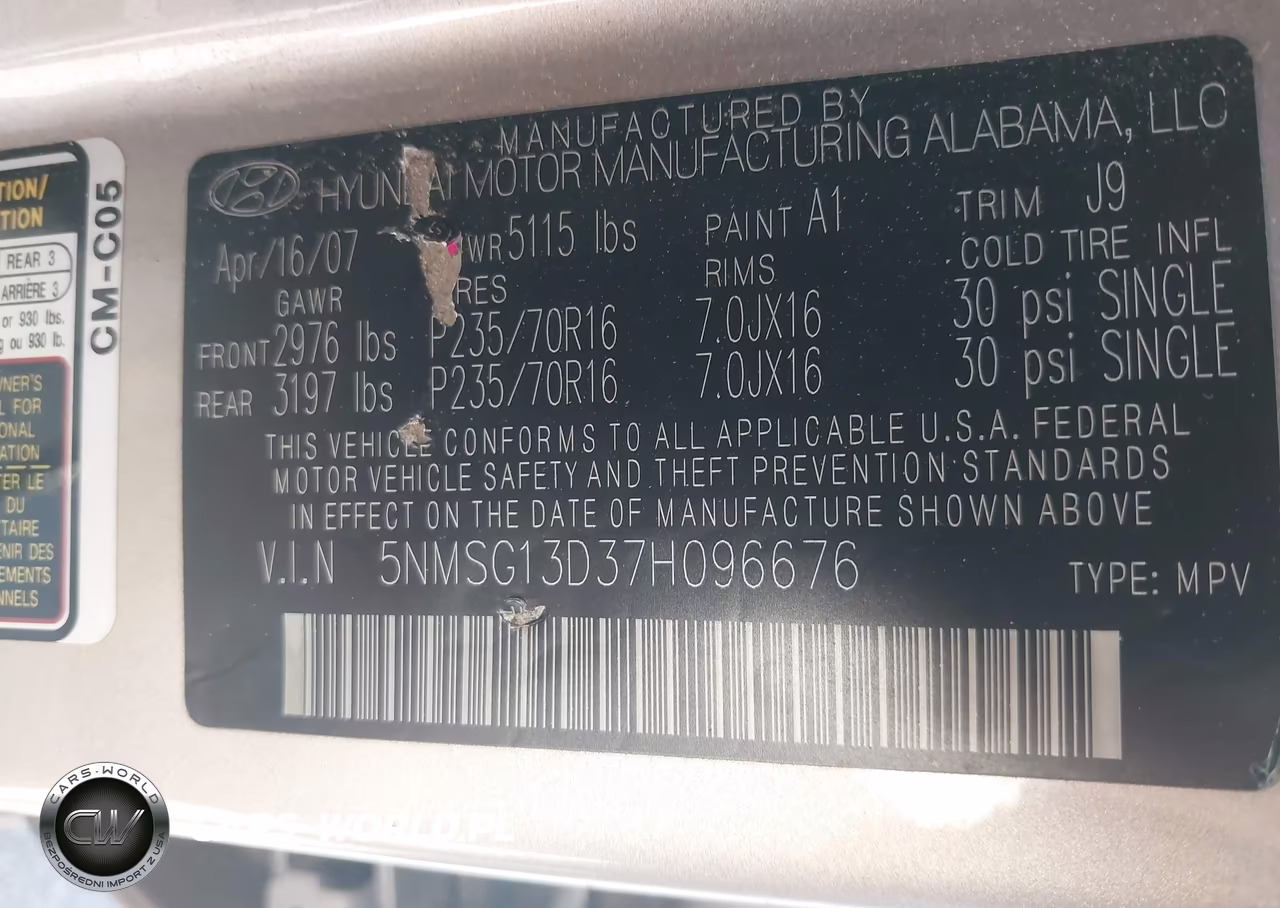 2007 Hyundai Santa Fe Gls VIN:5NMSG13D37H096676 - 9
