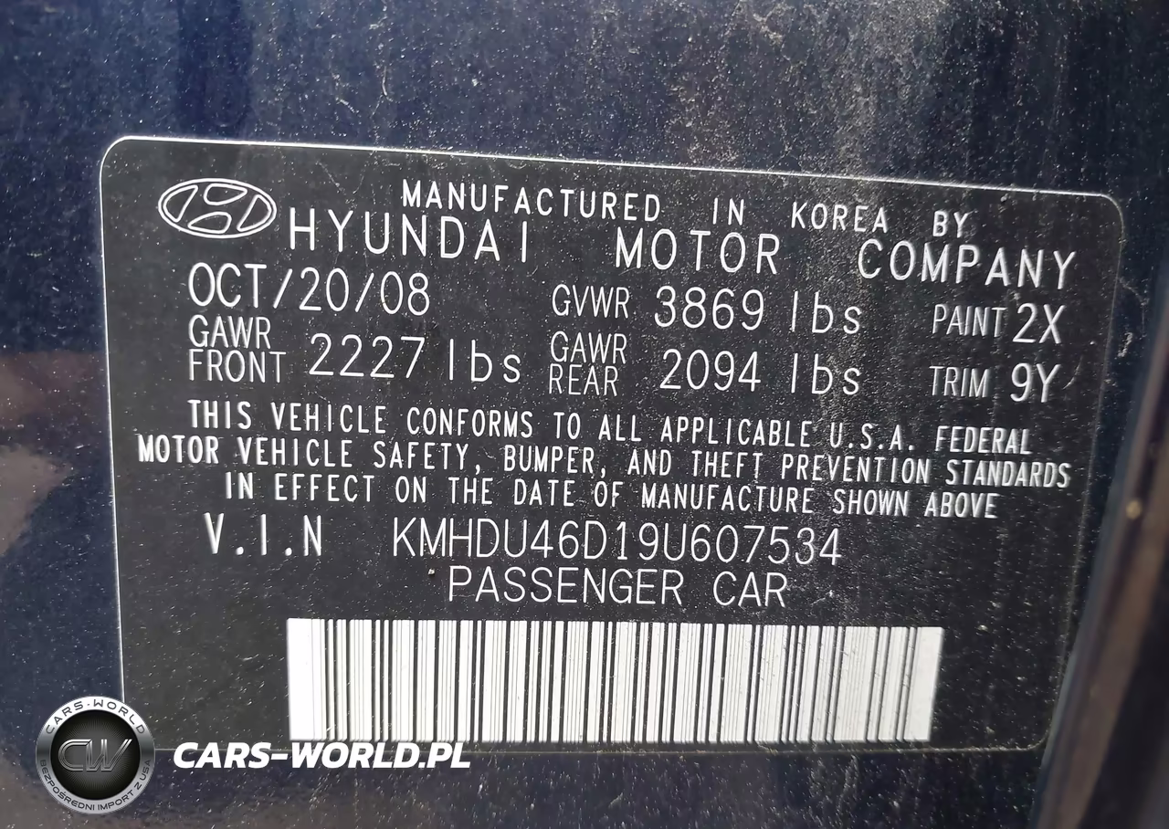 2009 Hyundai Elantra Gls VIN:KMHDU46D19U607534 - 9