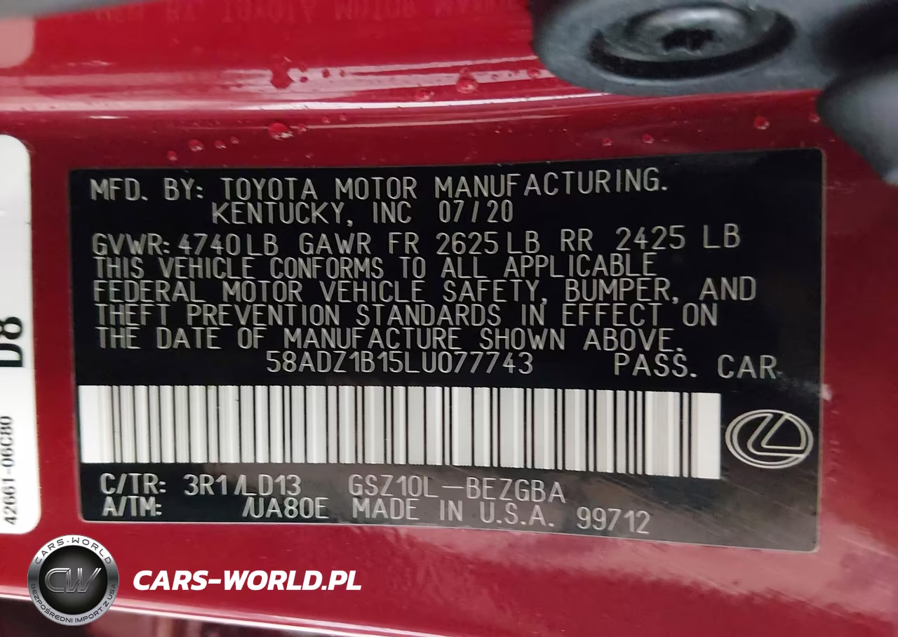 2020 Lexus Es 350 VIN:58ADZ1B15LU077743 - 9