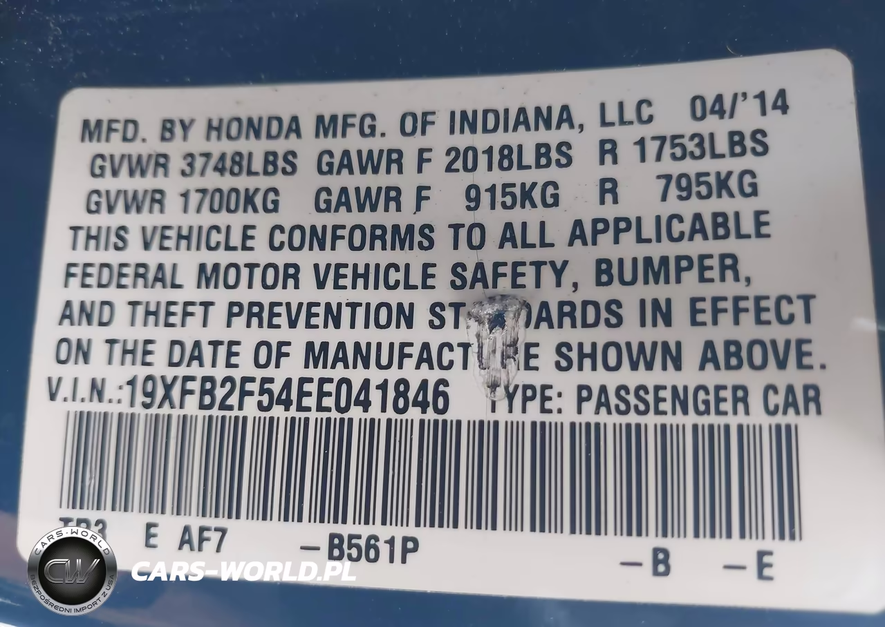 2014 Honda Civic Lx VIN:19XFB2F54EE041846 - 9