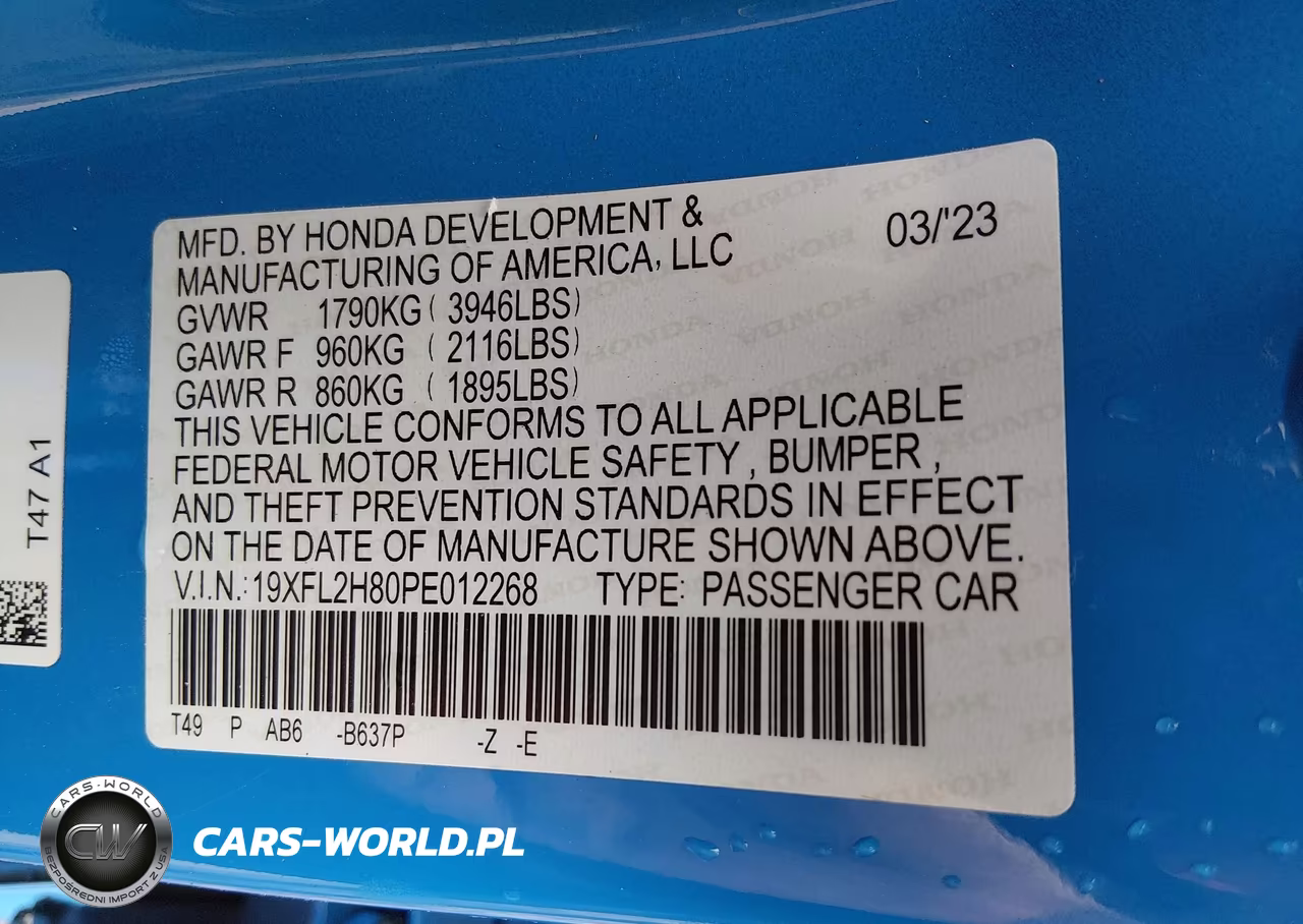 2023 Honda Civic Sport VIN:19XFL2H80PE012268 - 9
