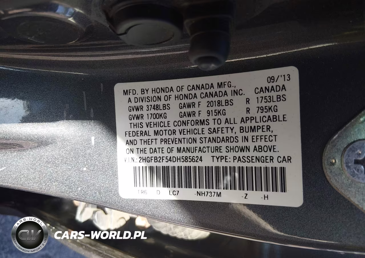 2013 Honda Civic Lx VIN:2HGFB2F54DH585624 - 9