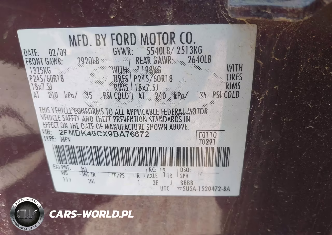 2009 Ford Edge Limited VIN:2FMDK49CX9BA76672 - 9
