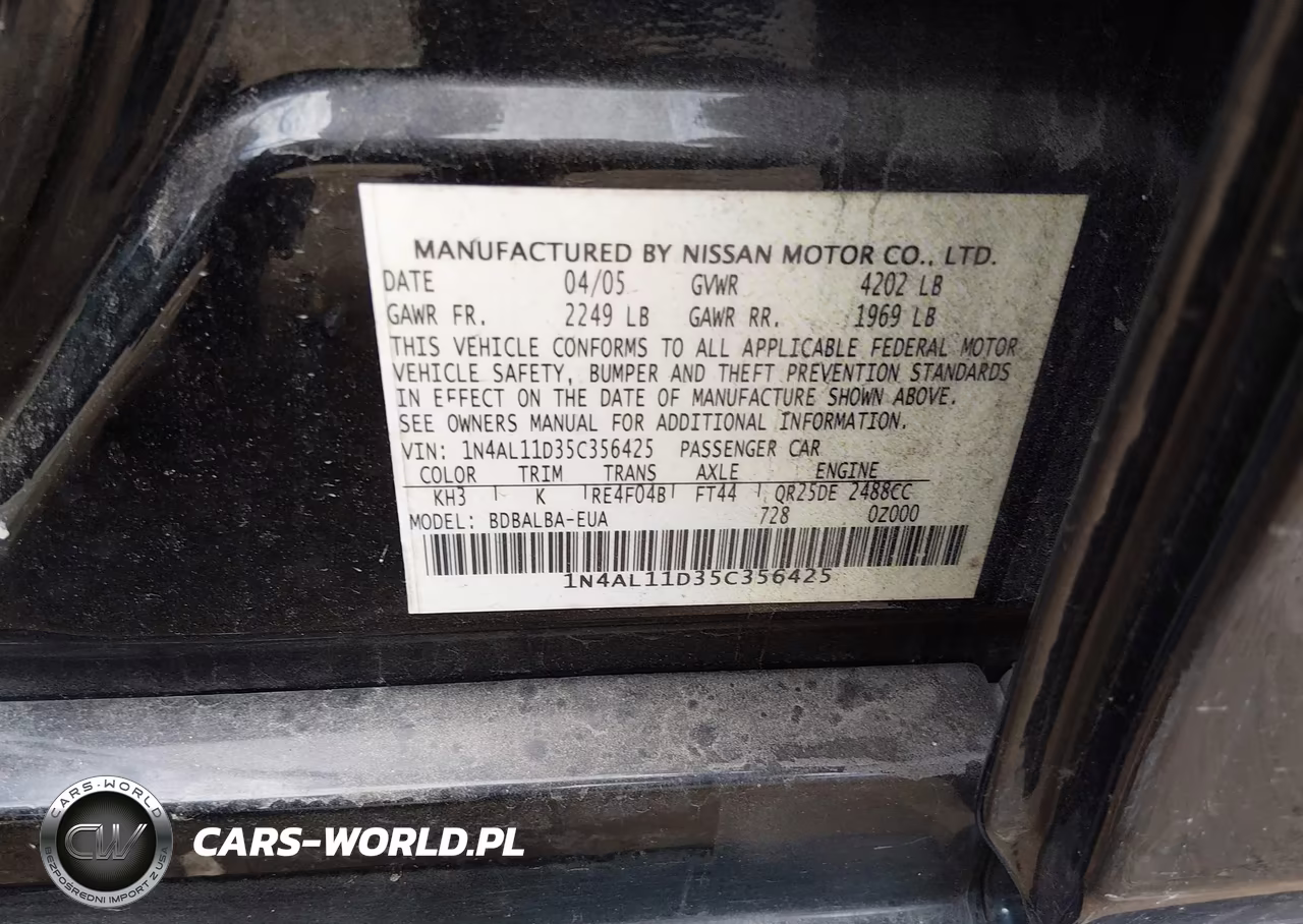 2005 Nissan Altima 2.5 S VIN:1N4AL11D35C356425 - 9