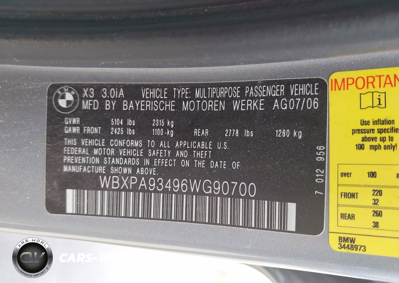 2006 BMW X3 3.0I VIN:WBXPA93496WG90700 - 9