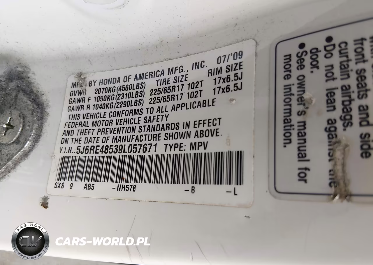 2009 Honda Cr-V Ex VIN:5J6RE48539L057671 - 9