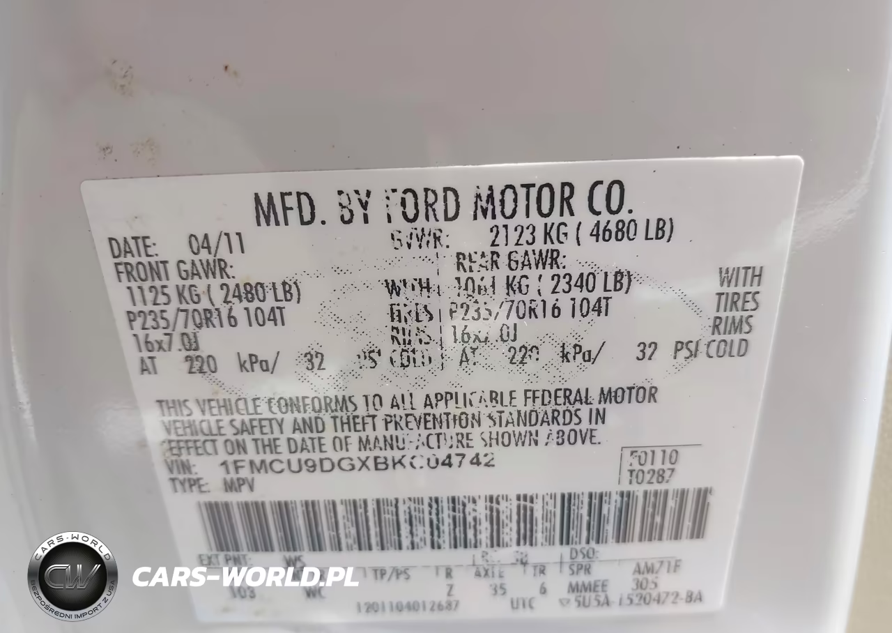 2011 Ford Escape Xlt VIN:1FMCU9DGXBKC04742 - 9