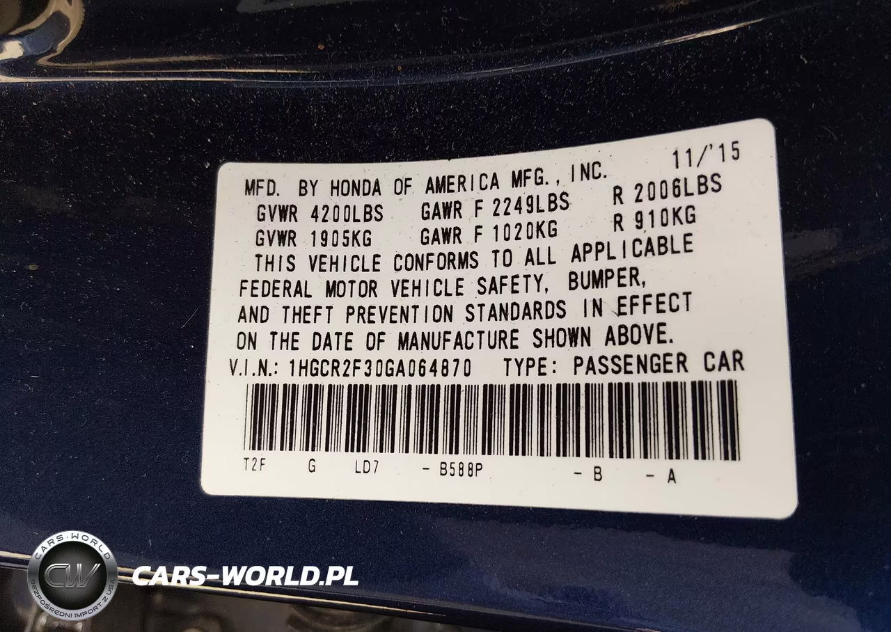 2016 Honda Accord Lx VIN:1HGCR2F30GA064870 - 9