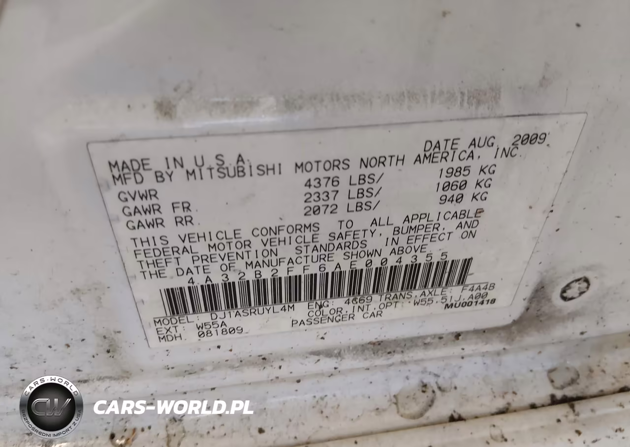 2010 Mitsubishi Galant Fe VIN:4A32B2FF6AE004355 - 9