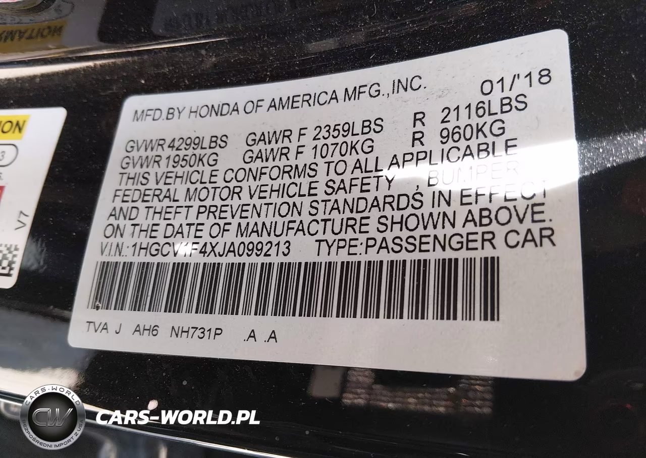 2018 Honda Accord Ex VIN:1HGCV1F4XJA099213 - 9