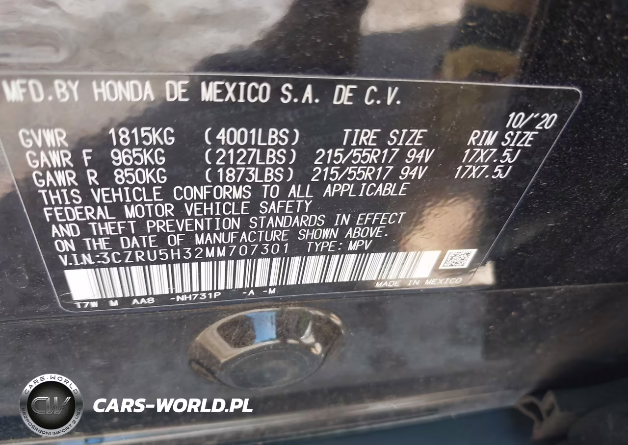 2021 Honda Hr-V 2Wd Lx VIN:3CZRU5H32MM707301 - 9