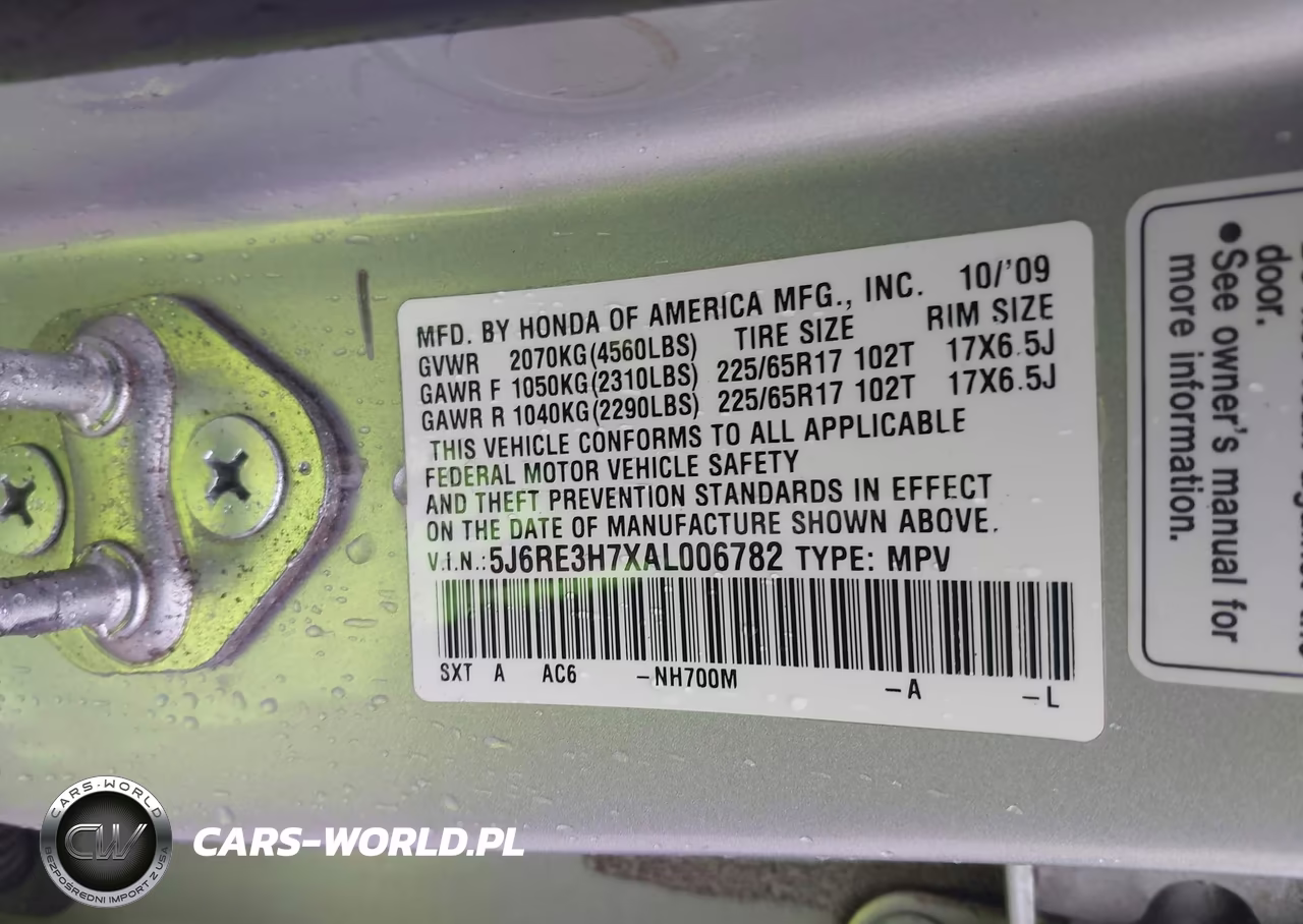 2010 Honda Cr-V Ex-L VIN:5J6RE3H7XAL006782 - 9