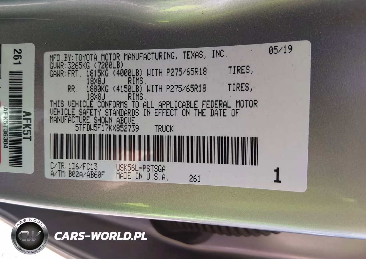 2019 Toyota Tundra Sr5 5.7L V8 VIN:5TFDW5F17KX852739 - 9