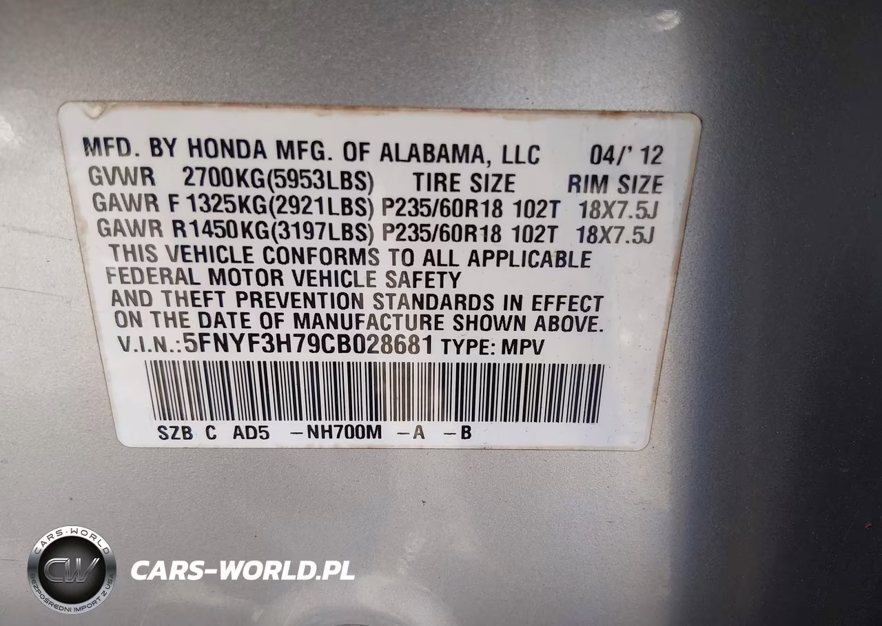 2012 Honda Pilot Ex-L VIN:5FNYF3H79CB028681 - 9