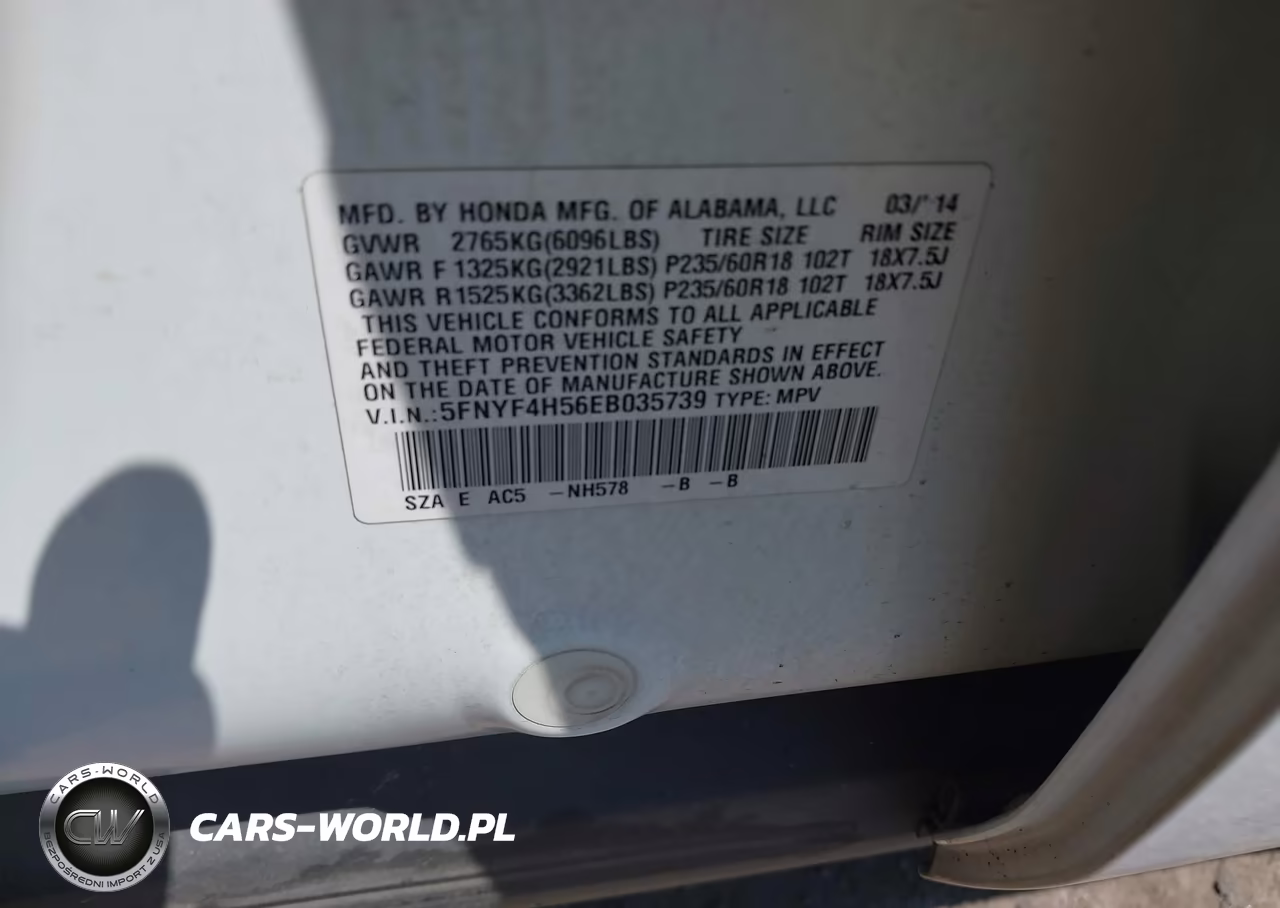 2014 Honda Pilot Ex-L VIN:5FNYF4H56EB035739 - 9
