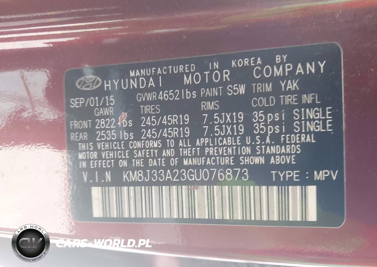 2016 Hyundai Tucson Sport VIN:KM8J33A23GU076873 - 9