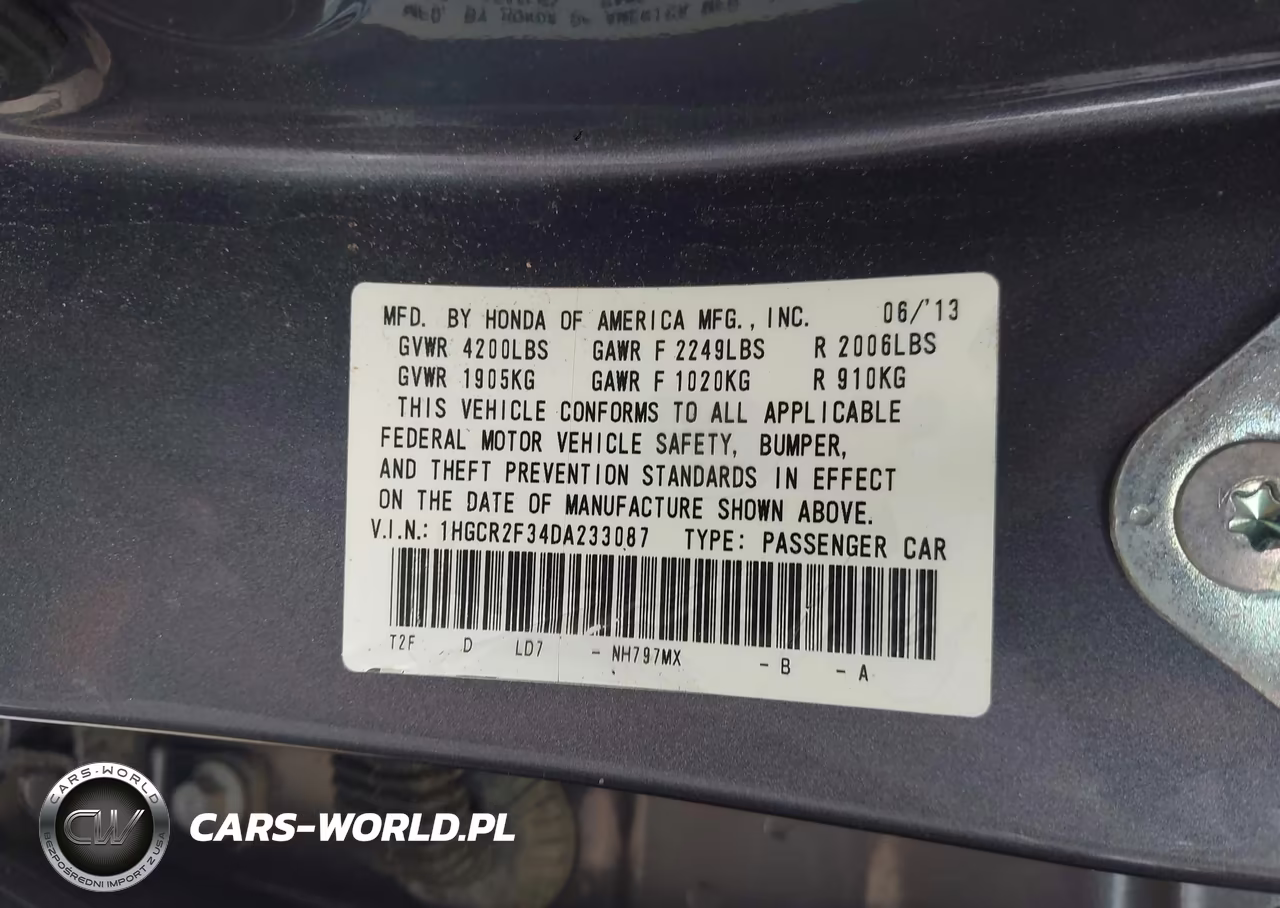 2013 Honda Accord Lx VIN:1HGCR2F34DA233087 - 9