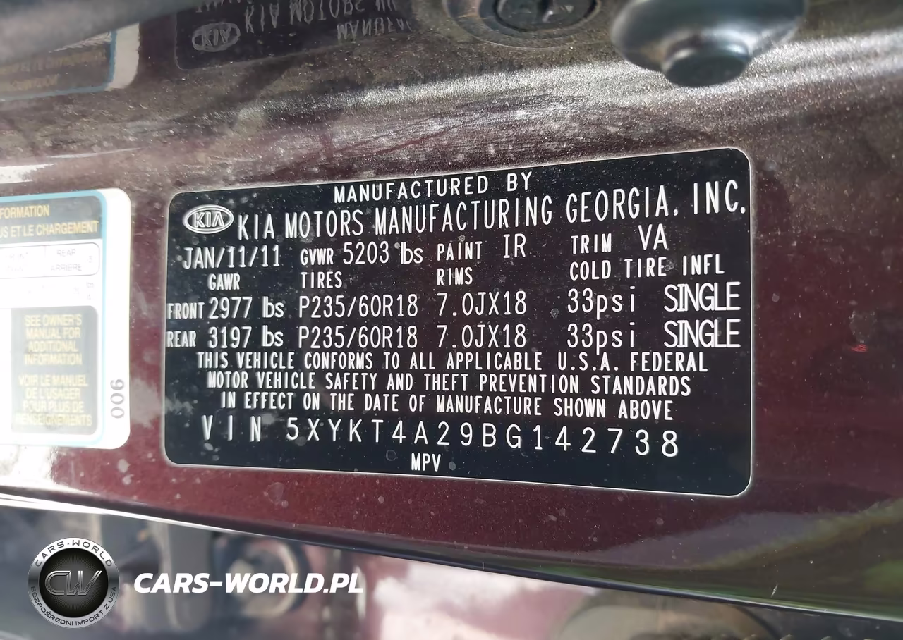 2011 Kia Sorento Lx V6 VIN:5XYKT4A29BG142738 - 9