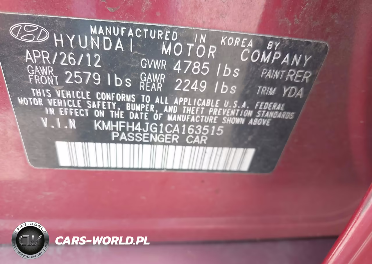 2012 Hyundai Azera VIN:KMHFH4JG1CA163515 - 9