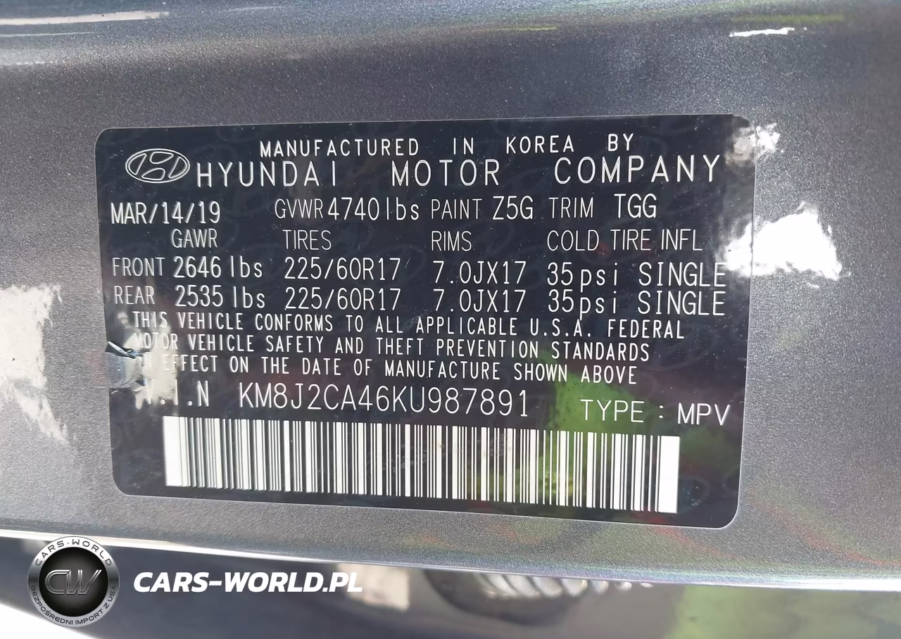 2019 Hyundai Tucson Se VIN:KM8J2CA46KU987891 - 9