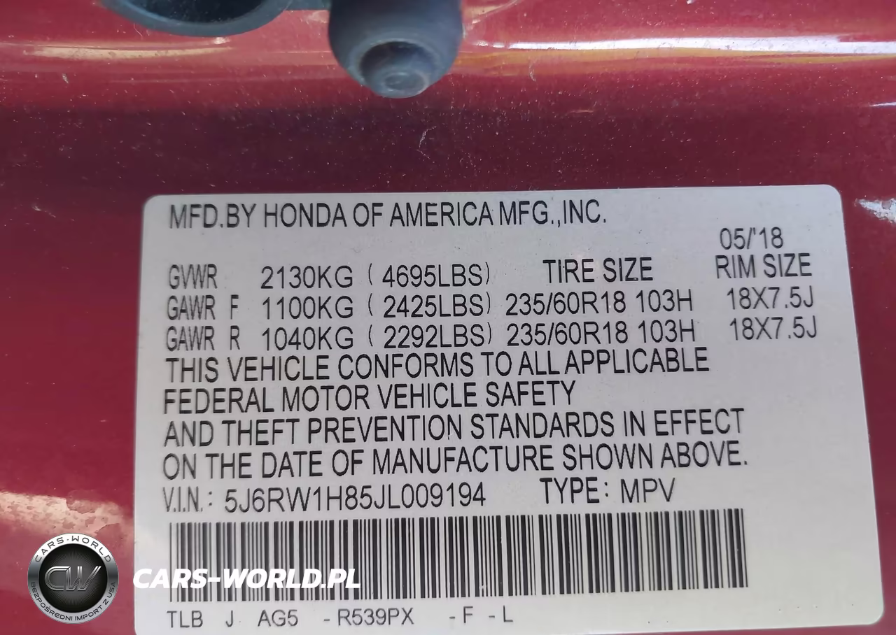 2018 Honda Cr-V Ex-L-Ex-L Navi VIN:5J6RW1H85JL009194 - 9